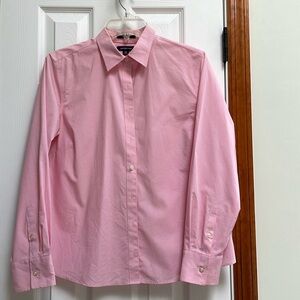 Lands End ladies long sleeve button down No Iron shirt, pink, size 12P.
